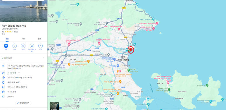 냐짱 시 쩐푸 교 공원 위치