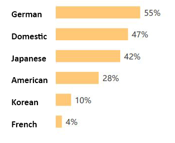 젠지 세대의 국적별 자동차 브랜드 선호도 (출처: China Marketing Insights)