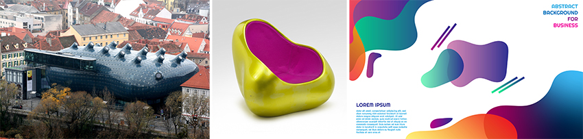 (좌) Kunsthaus Graz, Peter Cook/Colin Fournier, 2003  |  (중) Blobulus chair, Karim Rashid, 2008  |  (우) freepik, ihsann2135