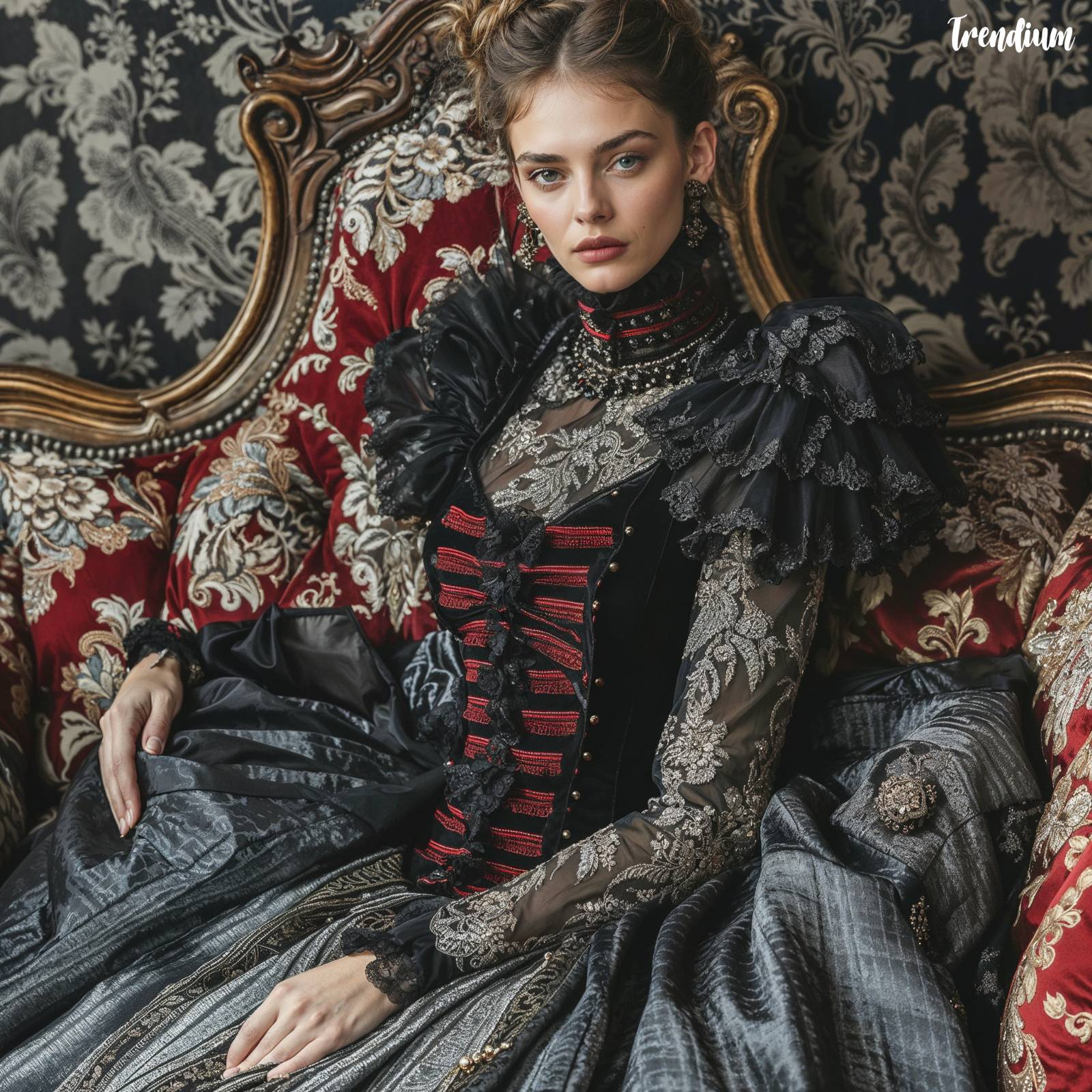 [prompt] A fashion magazine's official website features advertisements on the latest and fascinating fashion trends that reinterpret the Victorian era. Elegant and luxurious