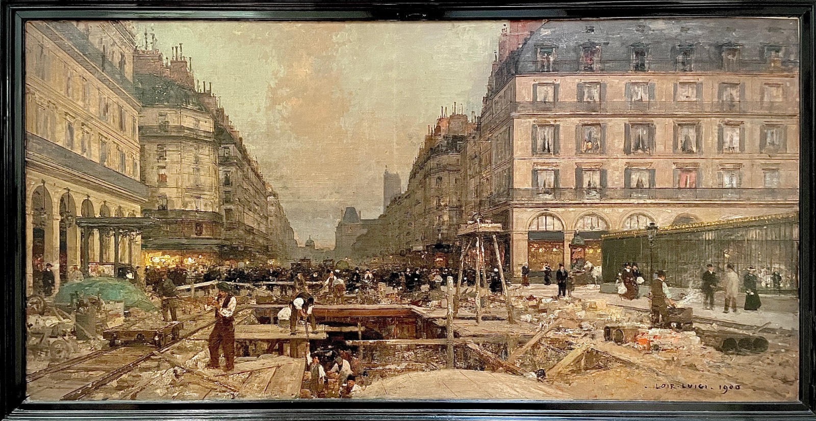 Luigi Loir, La construction du métropolitain 1900<div>파리 지하철 공사하는 모습, 오른쪽에 보이는 게 루브르.</div>