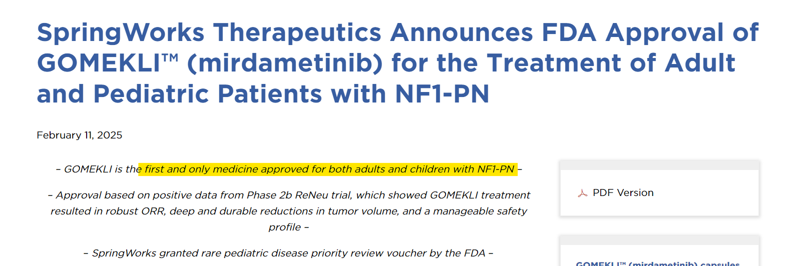 출처: SpringWorks Therapeutics 홈페이지