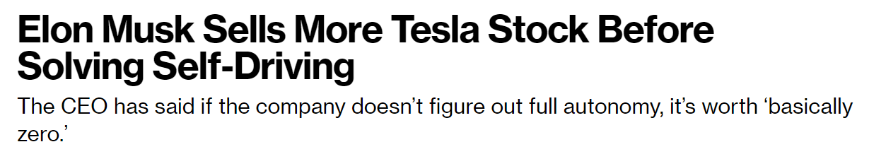 Elon Musk Sells More Tesla Stock (TSLA) Before Solving Self-Driving - Bloomberg
