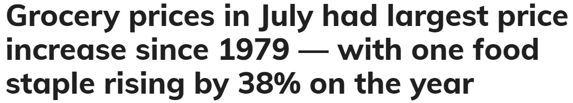 Grocery prices in July had largest price increase since 1979 — with one food staple rising by 38% on the year - MarketWatch