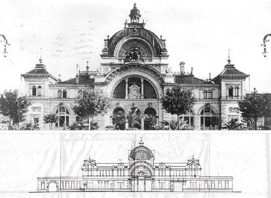 1896년에 준공된 스위스 루체른역(위 사진)과 서울역 초기 디자인(아래) @문화일보