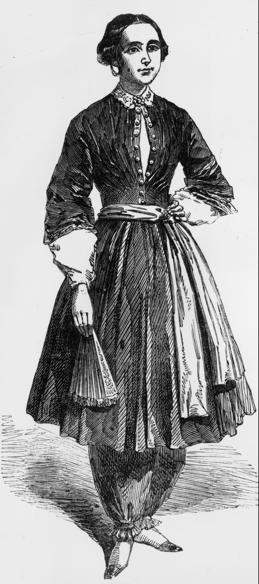 자신이 디자인한 ‘블루머’라고 불리는 바지를 입고 여성의 권리와 복장 개혁을 주장했던 아멜리아 블루머. ⓒ getty