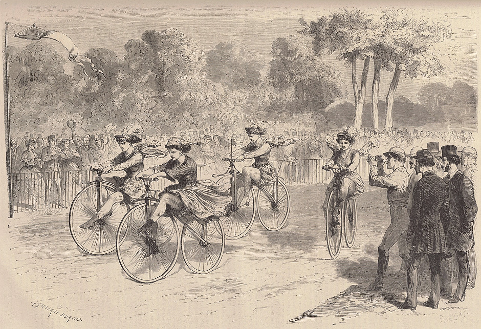 최초로 기록된 여성 자전거 경주. 4명의 여성이 출전했다. ⓒ 프랑스국립도서관