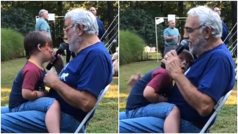 Grandfather sings for grandson's birthday