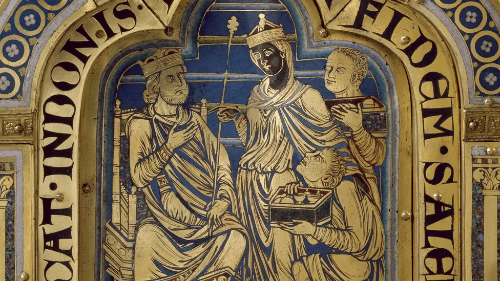 니콜라스 베르됭의 12세기 작품. 솔로몬 왕에게 선물을 가져오는 시바의 여왕. ⓒ Getty Images