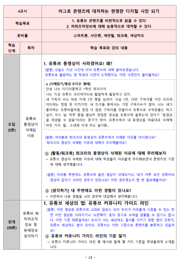 ▲ 2021년 전북 학교미디어 리터러시 교육 해설서 내용