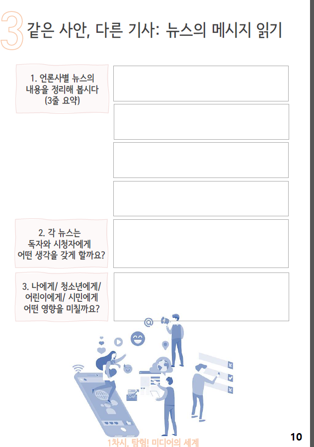 ▲ 2021년 전북 학교미디어 리터러시 교육 워크북 내용