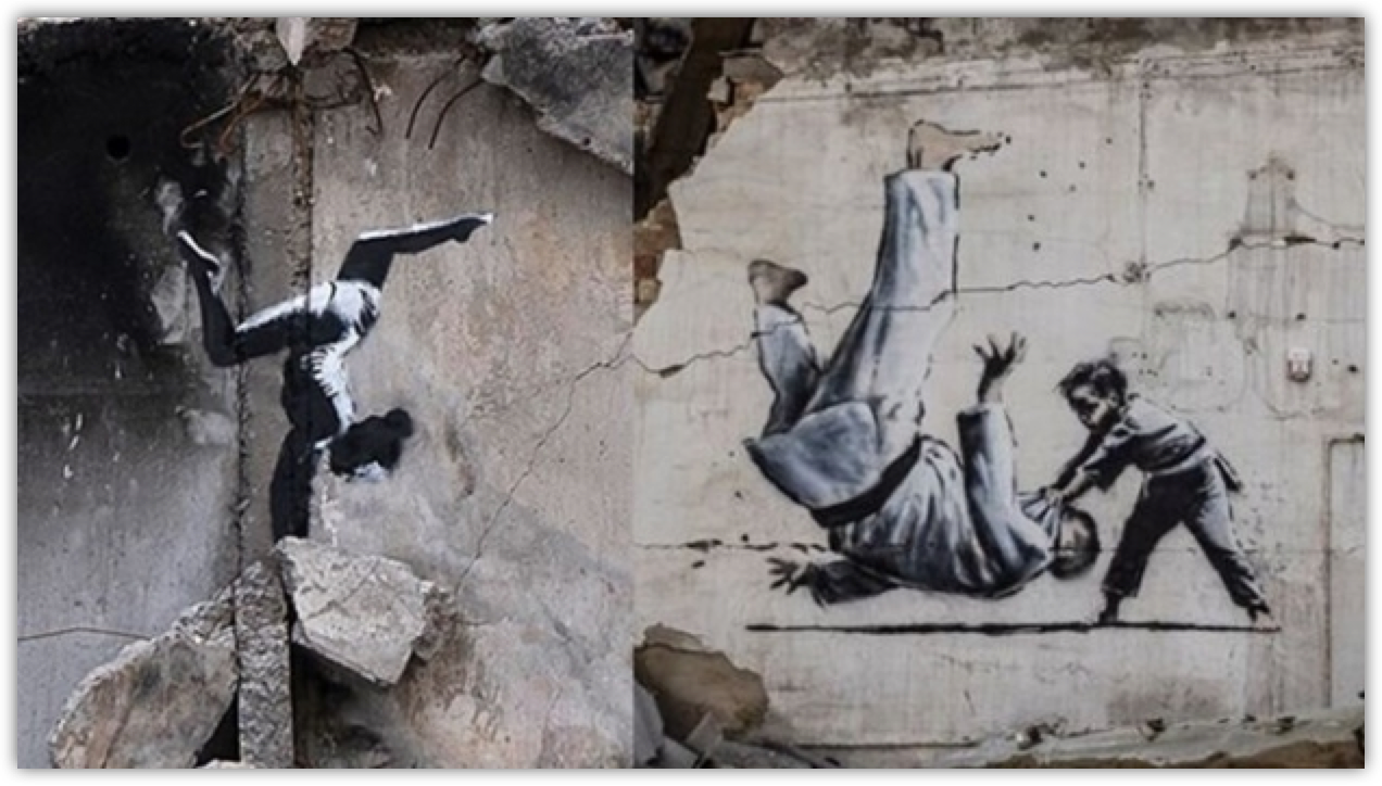 우크라이나 전쟁 지역에 그려진 뱅크시의 작품 (출처 : 구글)
