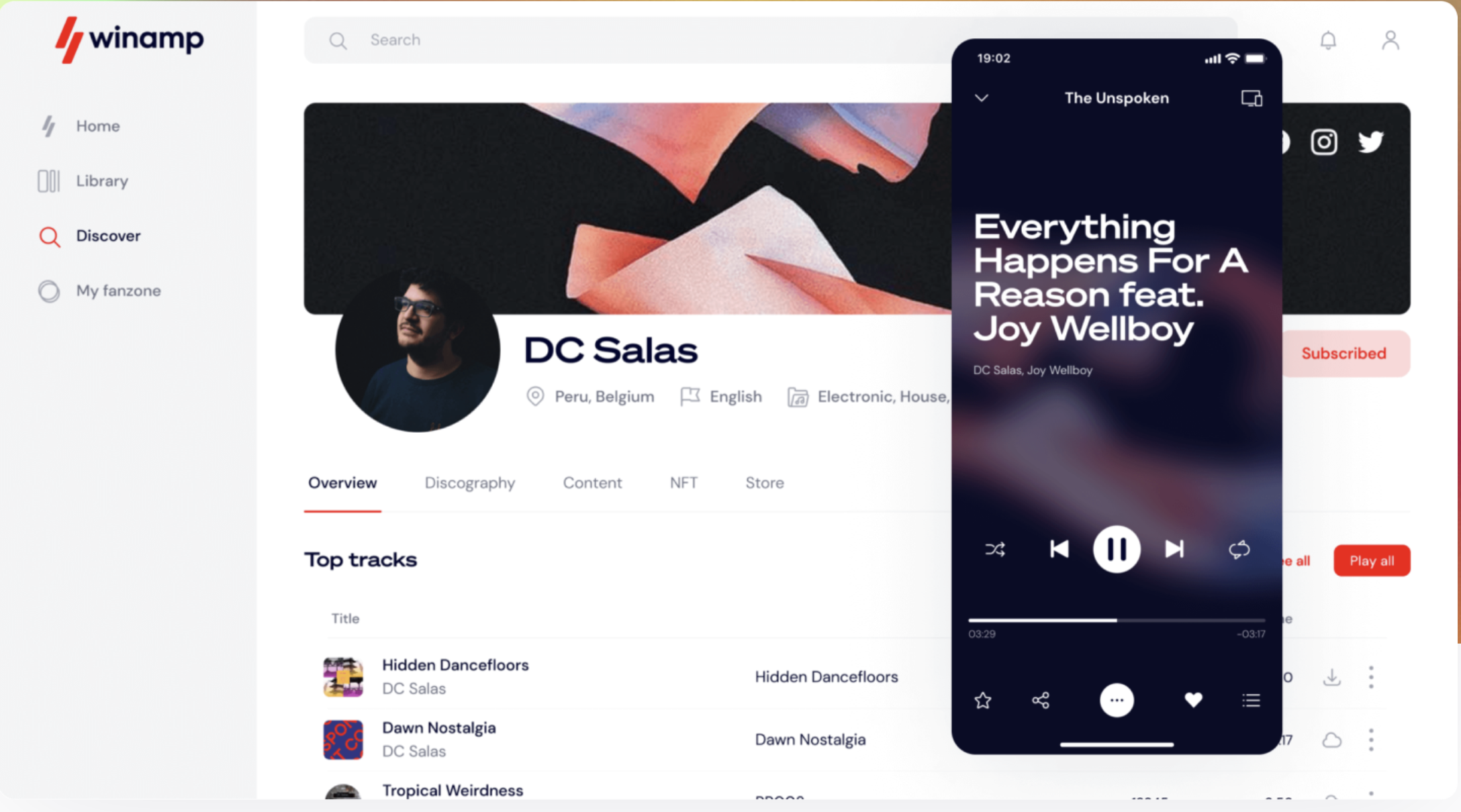 Winamp 앱, 모바일 화면