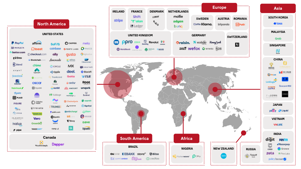 전세계 주요 핀테크 스타트업 (출처: CFTE)
