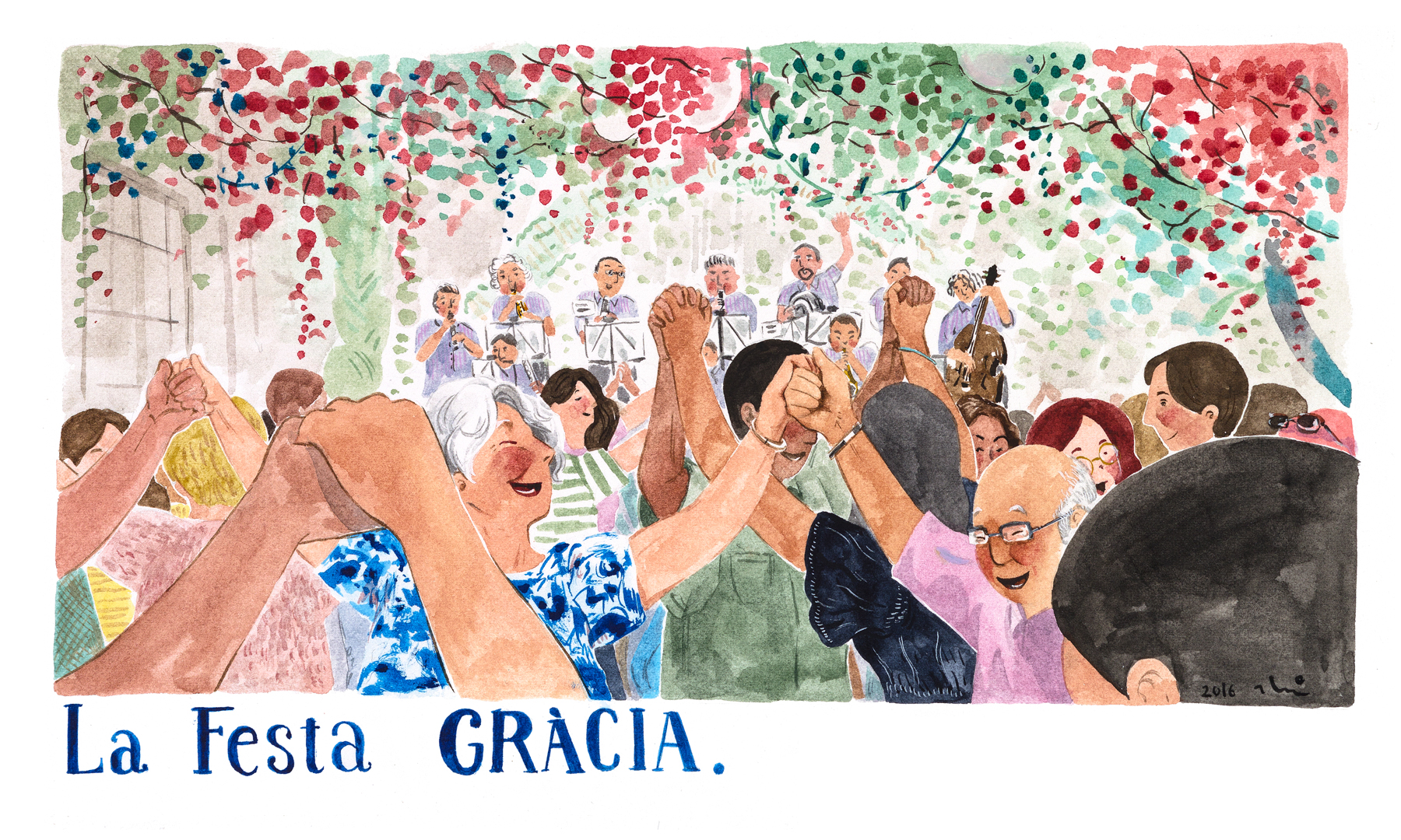 그라시아 지구의 축제, 바르셀로나 (종이에 수채, 2016)
