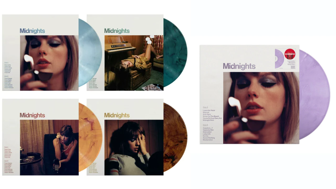 이번 [Midnights]는 4가지 버전((시계순) Moonstone Blue / Jade Green / Blood Moon / Mahogany)의 한정 바이닐과 미국 유통 체인 TARGET Exclusive의 Lavender Haze, 총 5개의 버전으로 발매되었다.  