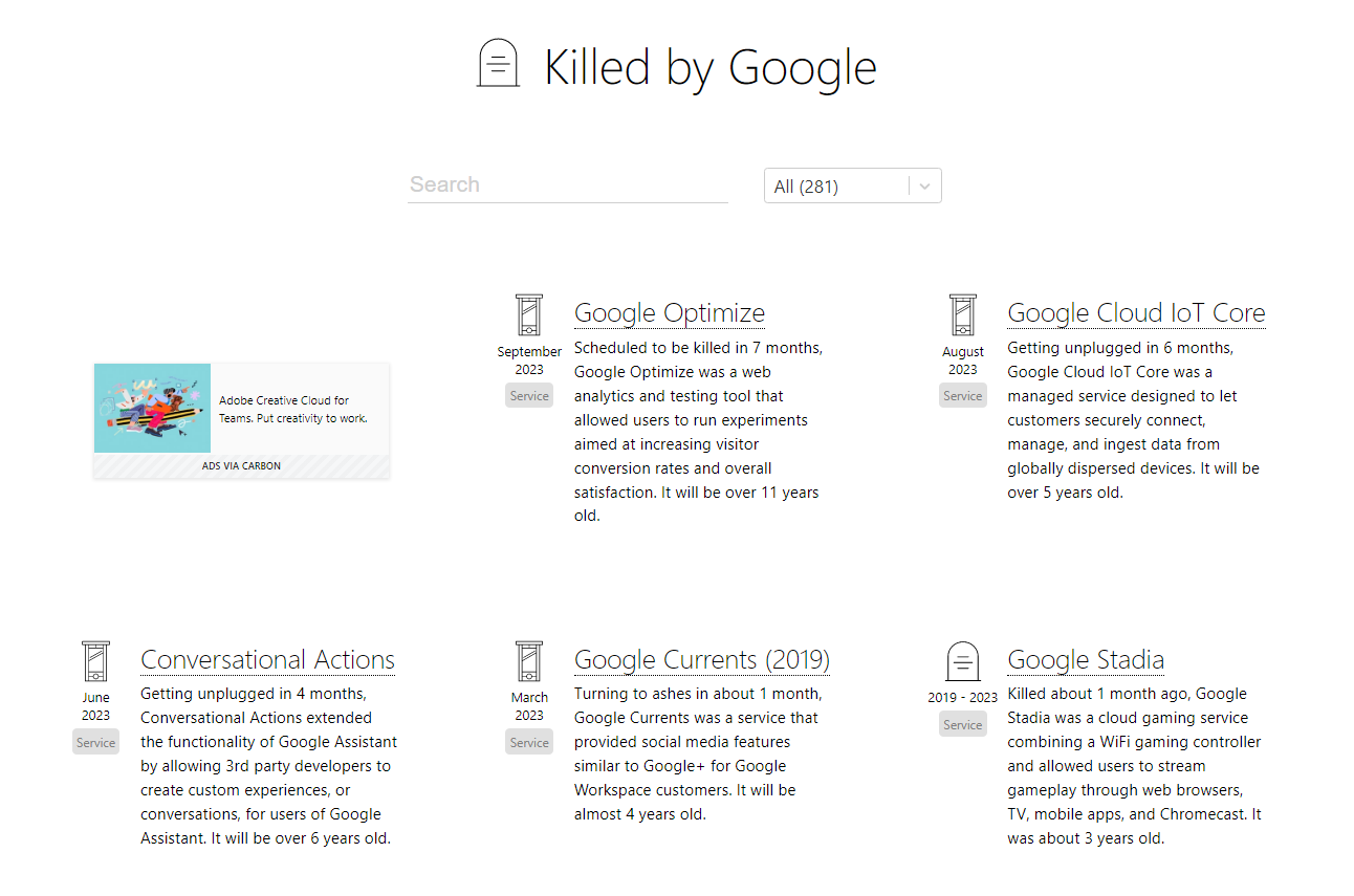 출처 : Killed by Google