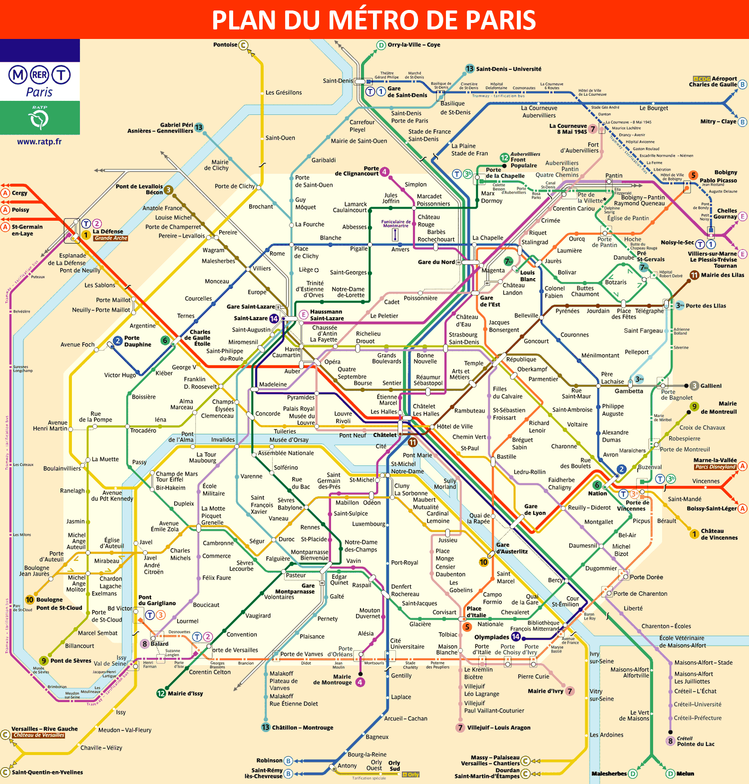 현재 파리 지하철 노선도 (출처: https://www.paris-metro-map.info/fr/plan-metro-paris/)