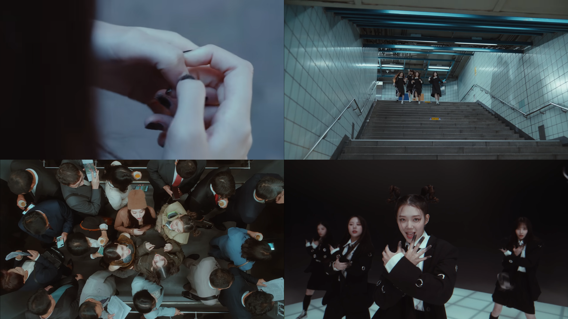 <Generation> 중 일부<br>멤버의 검은손톱, 계단을 내려오는 씬, 무질서함 속에서 자유를 찾는 멤버들, 그리고 검은 손가락