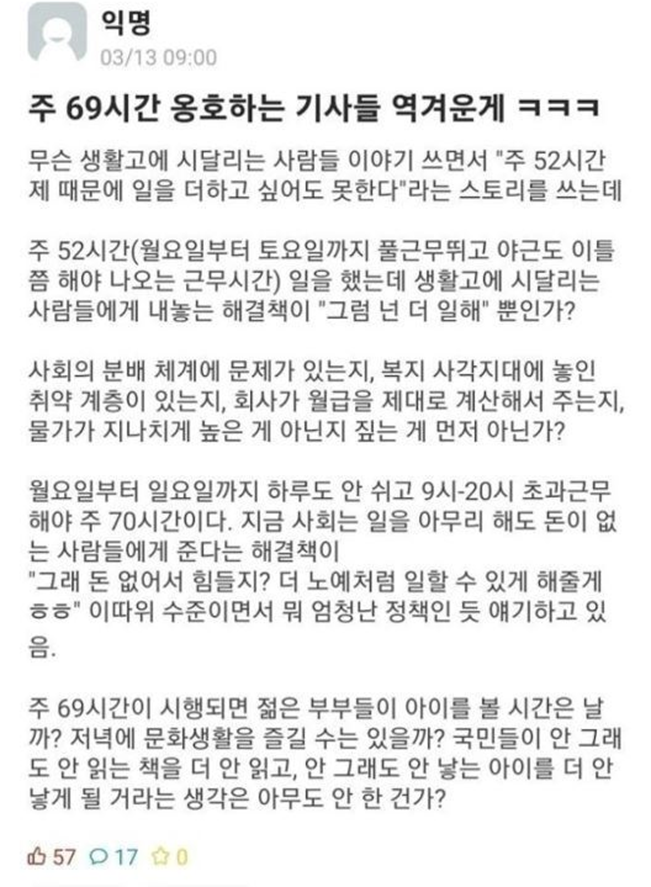 한 청년이 대학생 커뮤니티(에브리타임)에 올린 글 캡처