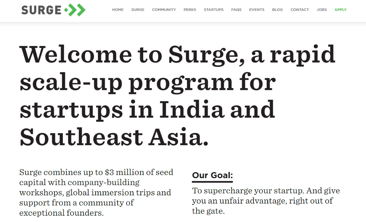 세콰이어캐피탈인디아-동남아시아가 운영하는 액셀러레이터 프로그램 Surge
