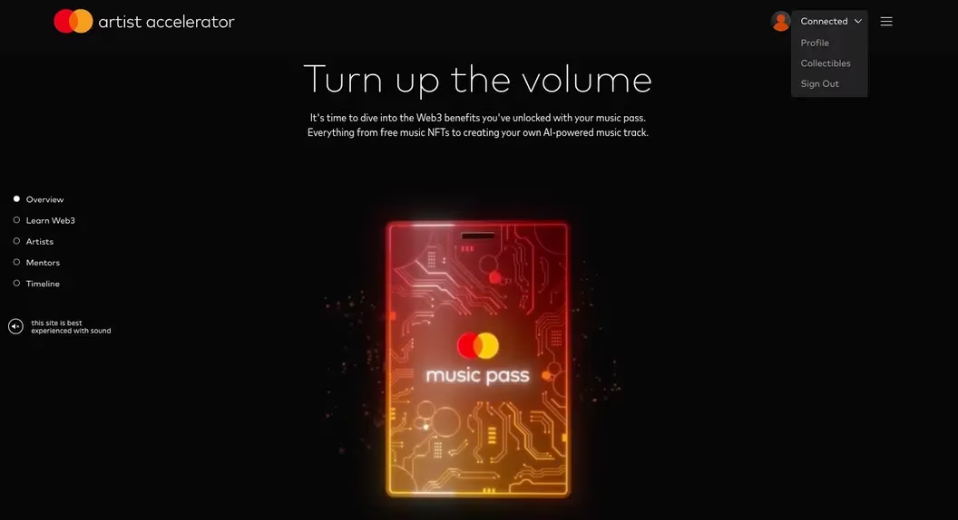 마스터카드 뮤직 패스NFT 페이지 