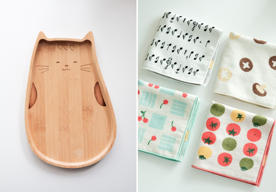 고양이와 나무쟁반_18,000원 / 손수건_각 15,000원