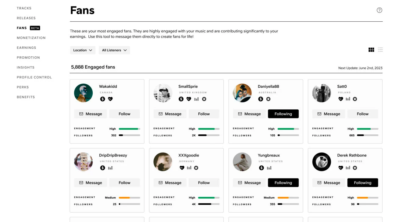 팬(Fans) 페이지 스크린샷