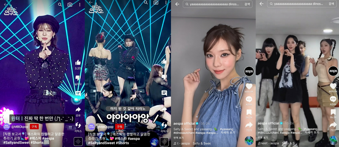 출처 : (좌) MBC 예능연구소 유튜브 쇼츠 / (우) 에스파 틱톡