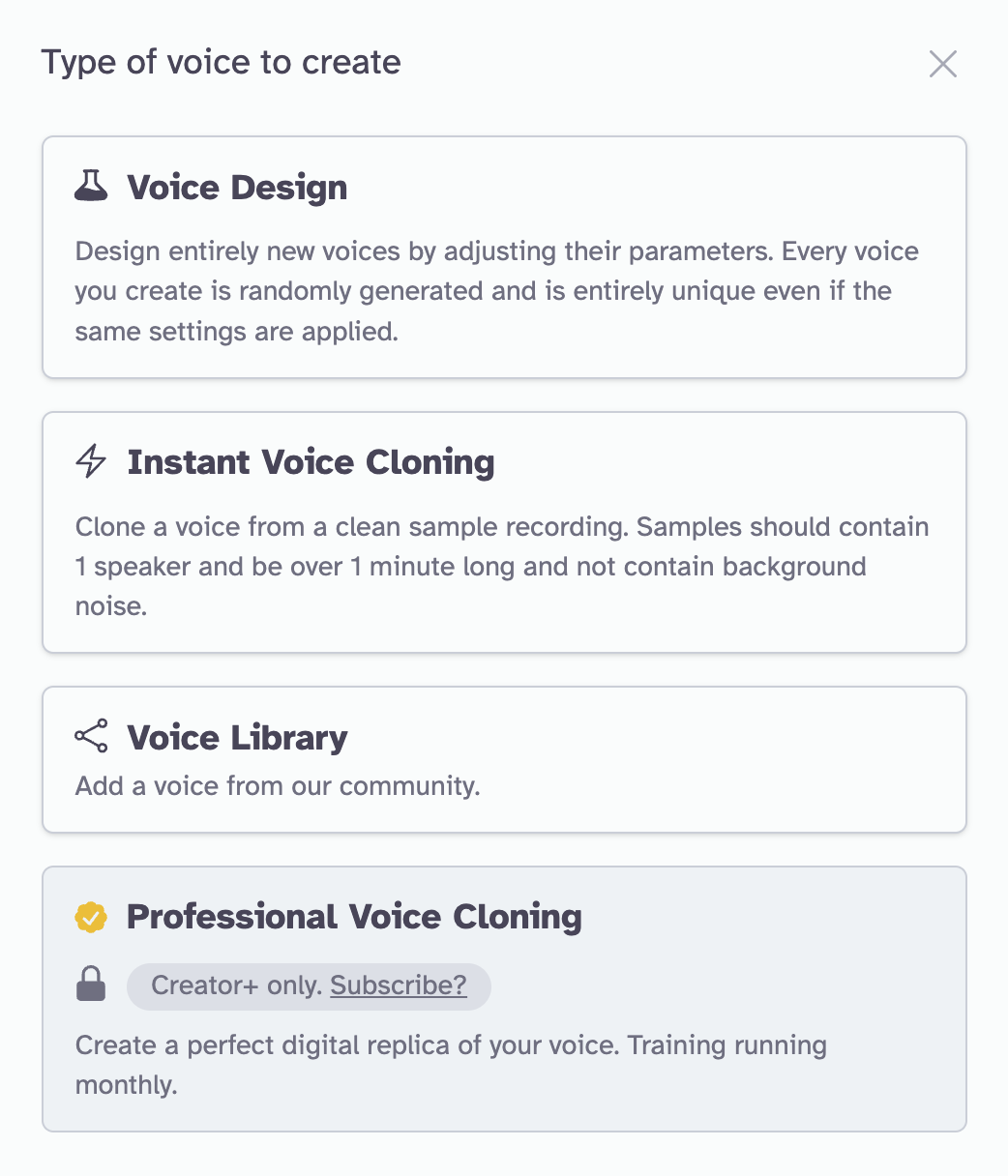 Instant Voice Cloning 선택