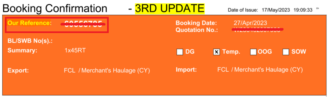 Booking Confirmation 메일 상의 표시