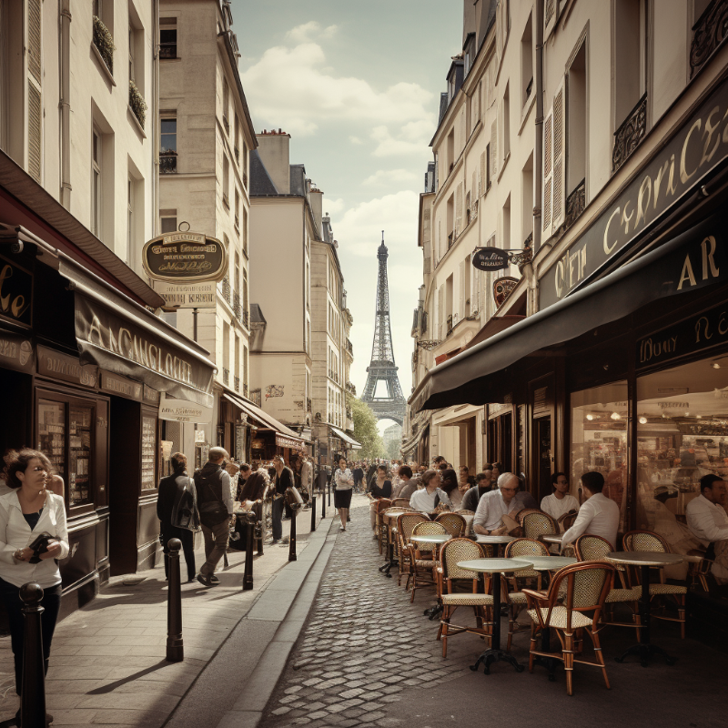 미드저니: A bustling coffee street in Paris, France