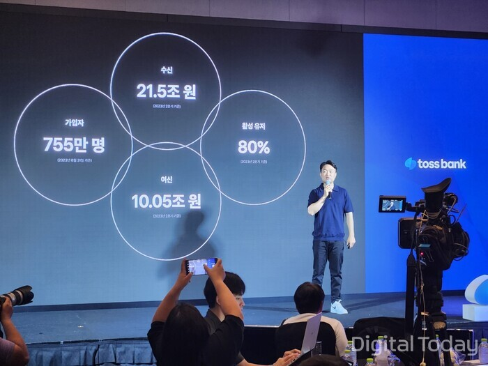 홍민택 토스뱅크 대표가 5일 서울 여의도에서 열린 기자간담회에서 향후 토스뱅크 사업 전략을 소개하고 있다.  [사진: 강진규 기자]