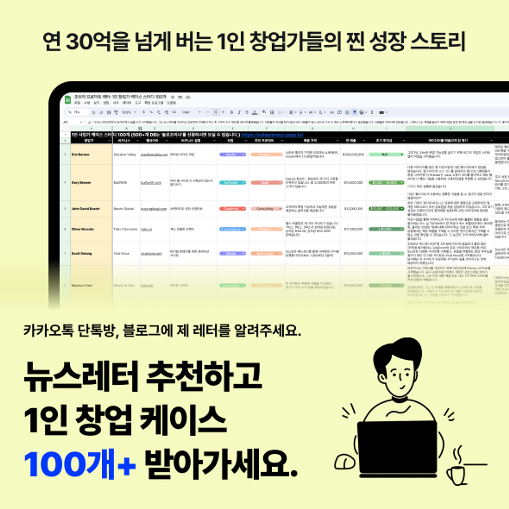 1인 창업가 케이스 스터디 100개+ DB를 드립니다. :)의 썸네일 이미지