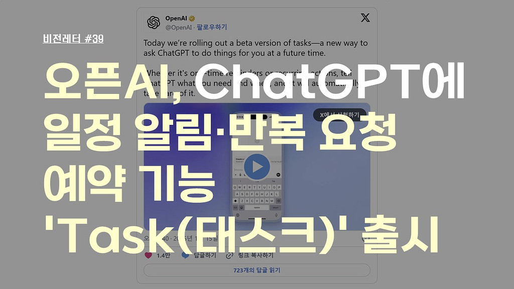 [#39.1월3주 비전레터] 오픈AI, ChatGPT에 일정 알림·반복 요청 예약 기능 'Task(태스크)' 출시의 썸네일 이미지