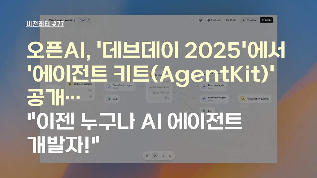 [#77.10월3주 비전레터] 오픈AI, '데브데이 2025'에서 '에이전트 키트(AgentKit)' 공개…"이젠 누구나 AI 에이전트 개발자!"의 썸네일 이미지