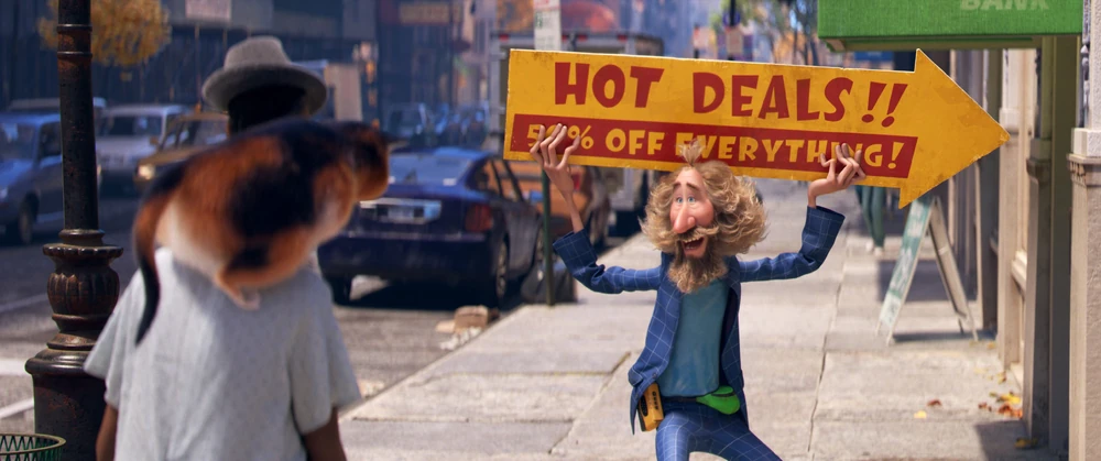 <소울>의 등장인물 문윈드는 광고판 돌리기 묘기를 통해 플로우 상태로 들어갑니다