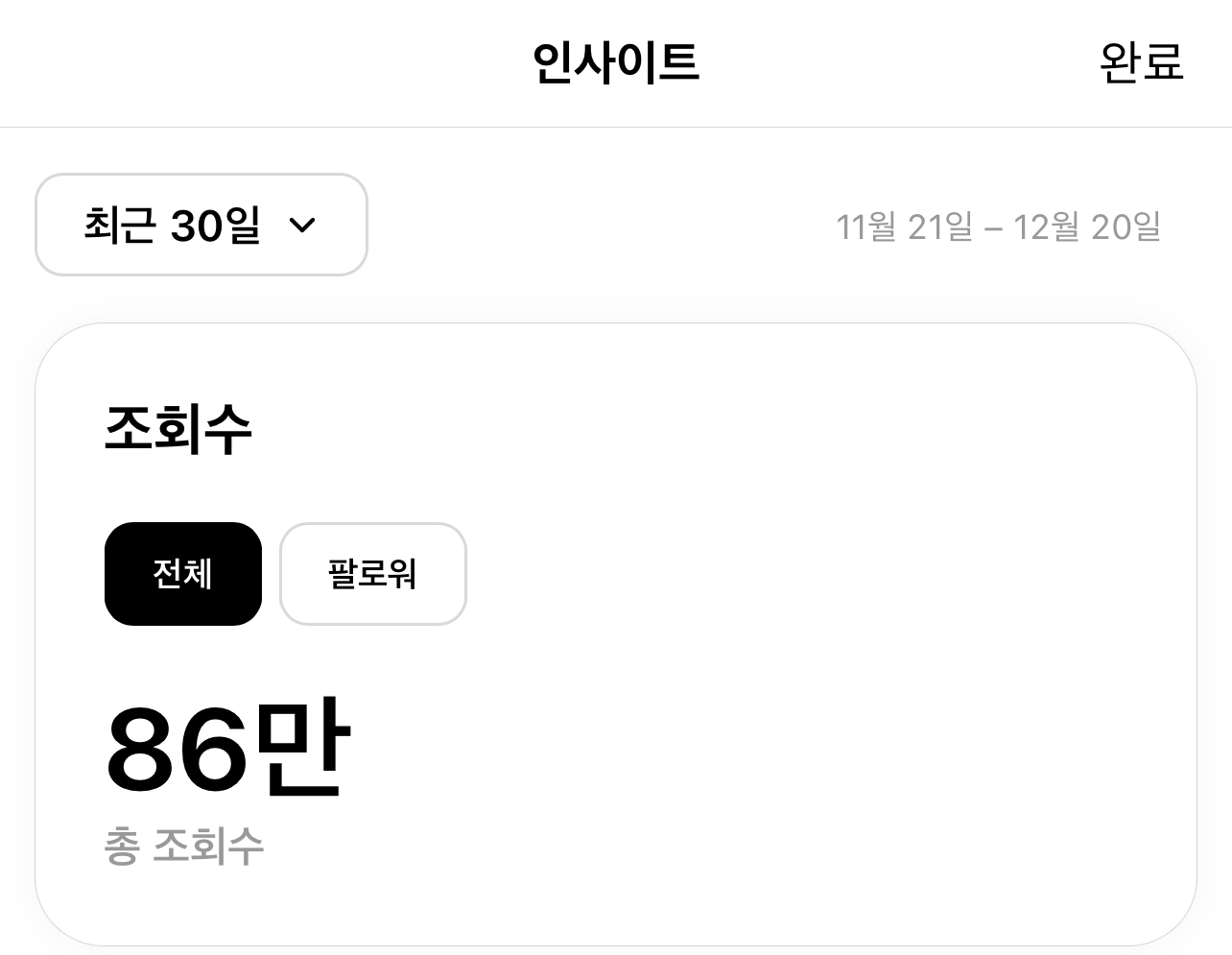 조쉬킴 스레드 최근 30일 인사이트 : 조회수 86만회