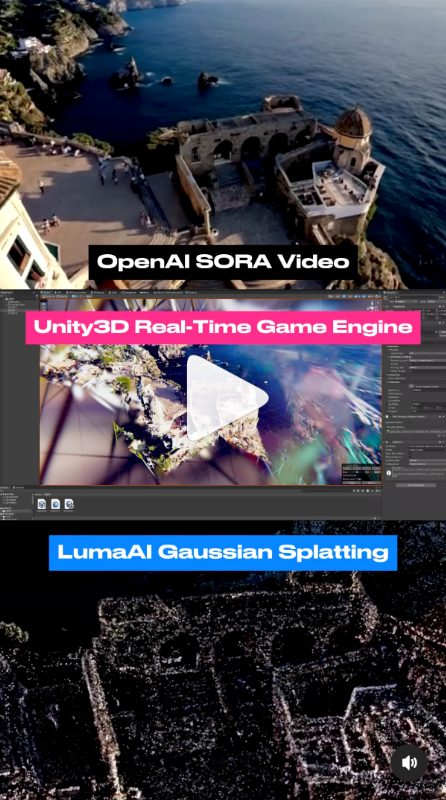Sora -> LumaAI(gaussian splatting) -> Game Engine