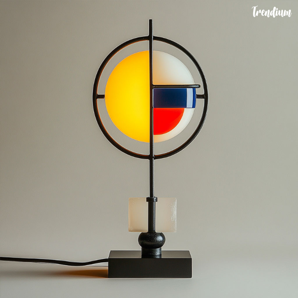 [prompt] Bauhaus-inspired lamp design, geometric shapes, clean lines, functional, minimalist, metal and glass materials, black and white with primary color accents, studio lighting, Johannes Itten, high contrast, 8k resolution