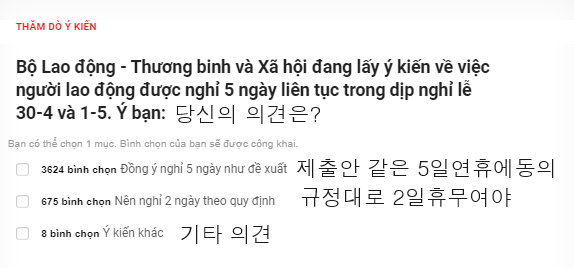 뚜오이쩨의 같은 내용의 설문(4/5 20:50경까지의 결과-아직 진행중)