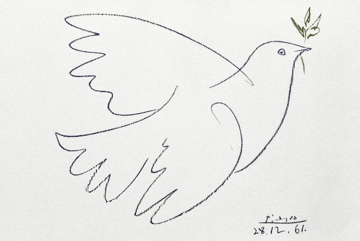 공개 서간과 함께 게재되 평화를 가져오는 비둘기 그림.