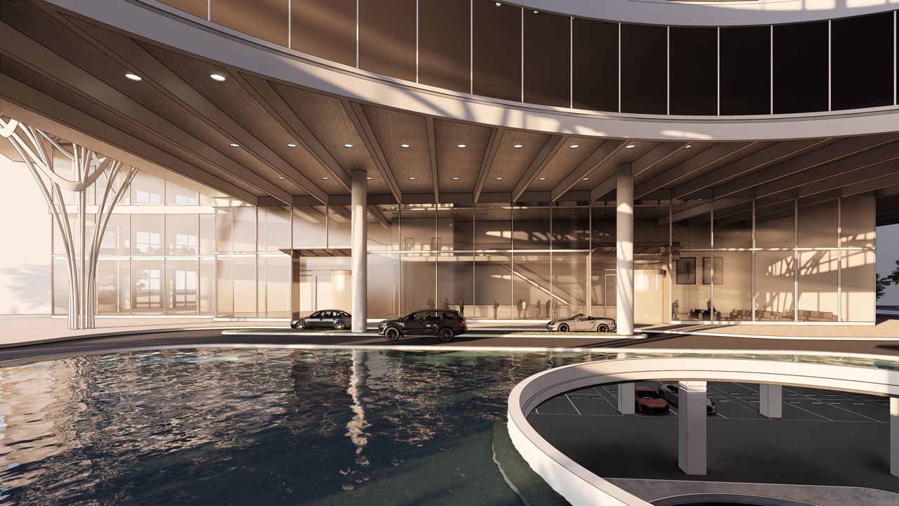 극적인 빛 효과와 카메라 왜곡으로 만들어낸 외부 진입구 이미지 