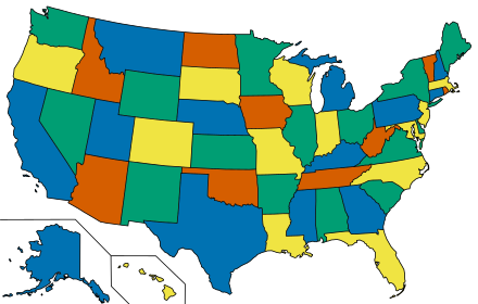 4색으로 칠한 미국 지도