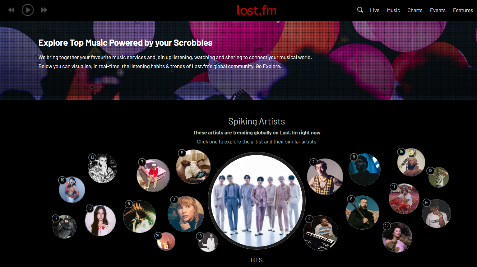Last.fm | Play music, find songs, and discover artistsLast.fm 공식페이지. 사용자가 청취한 음악 데이터를 기반으로 사용자 맞춤 라이브러리는 물론, 추천 플레이리스트까지 생성이 가능하다.   