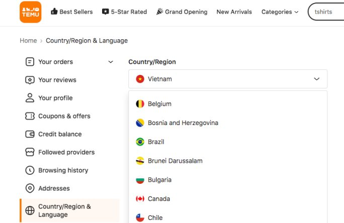 테무 사이트 지역에 베트남과 브루나이가 추가됨