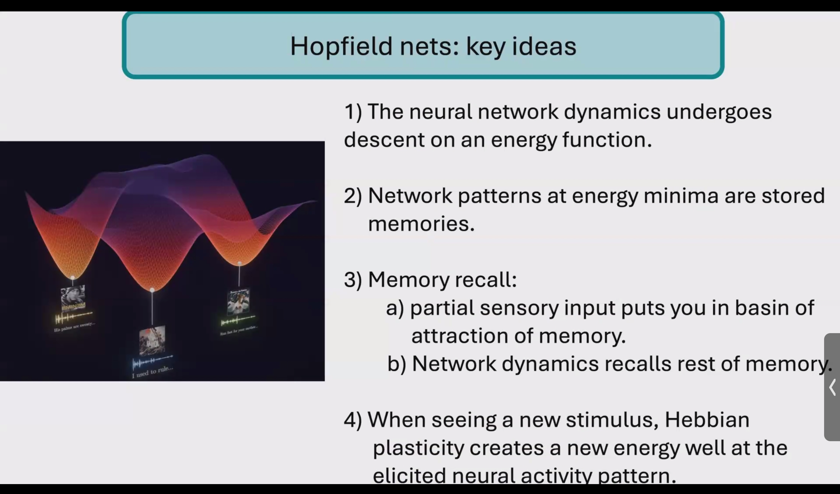 Hopfield Newtork 의 전반적인 개념.이미지 출처: 2024/11/18 SLAC Colloquium, 