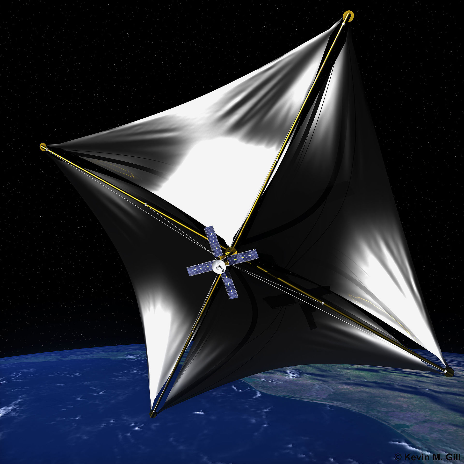 우주 범선의 개념도입니다. 출처: Kevin Gill, Solar Sail, CC BY 2.0.