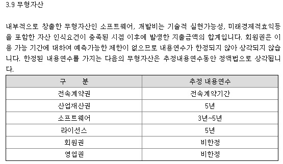 JYP 연결 재무제표 주석 중 무형자산에 대한 설명. JYP 사업보고서