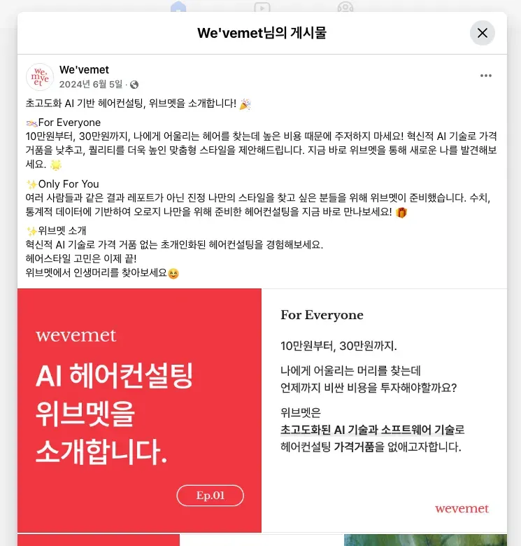 지난해 6월에 시도했던 AI 헤어 컨설팅 서비스